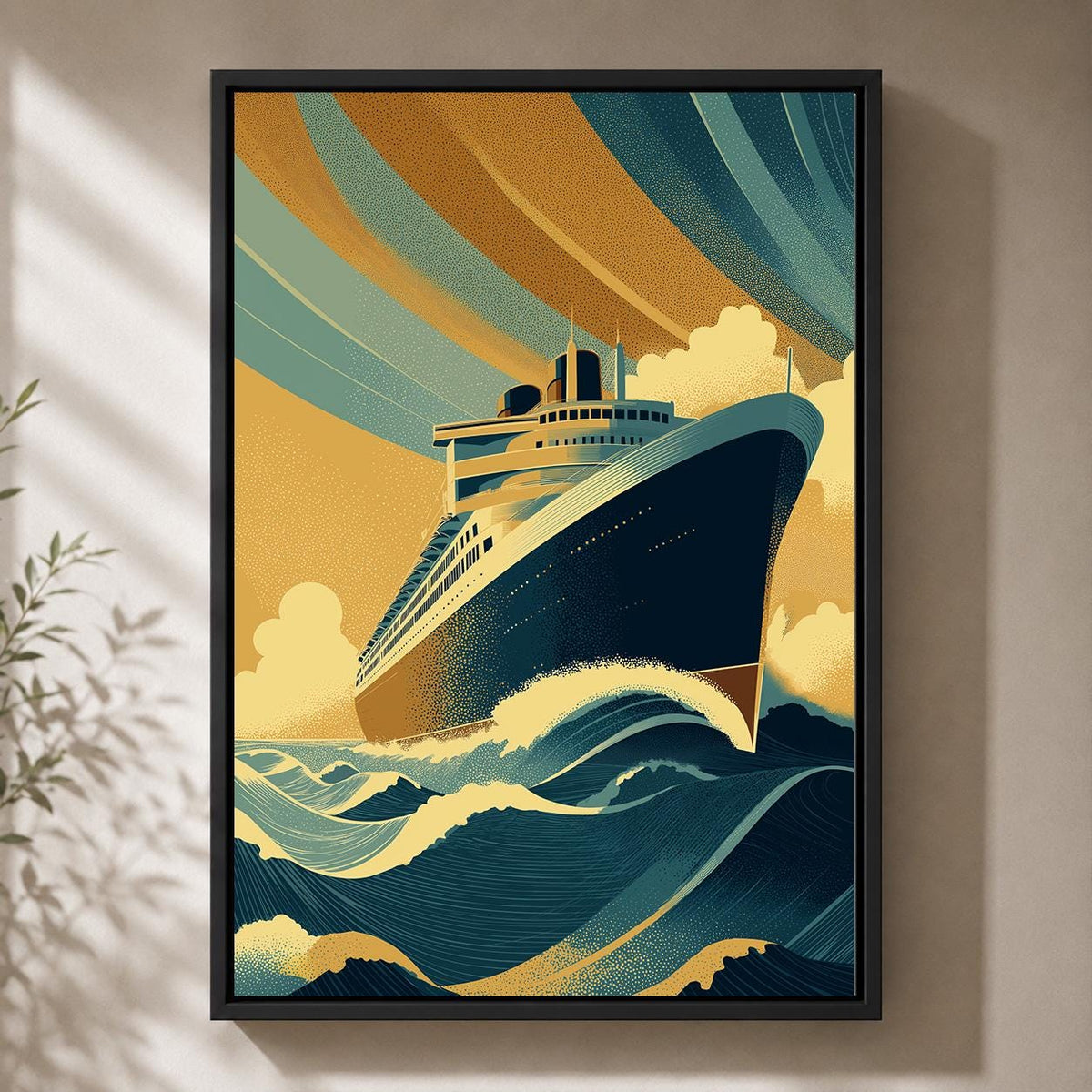 Art Deco Ocean Liner Framed Canvas Print, Maritime Cruise Ship Wall Art by The Wall Art Studio - physical