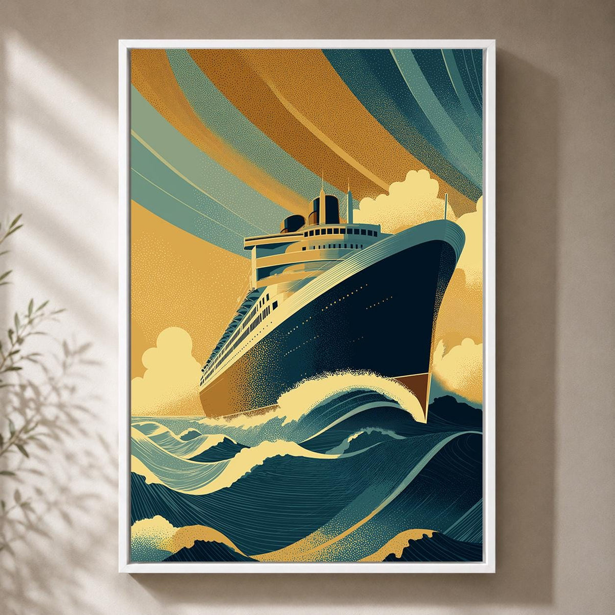 Art Deco Ocean Liner Framed Canvas Print, Maritime Cruise Ship Wall Art by The Wall Art Studio - physical