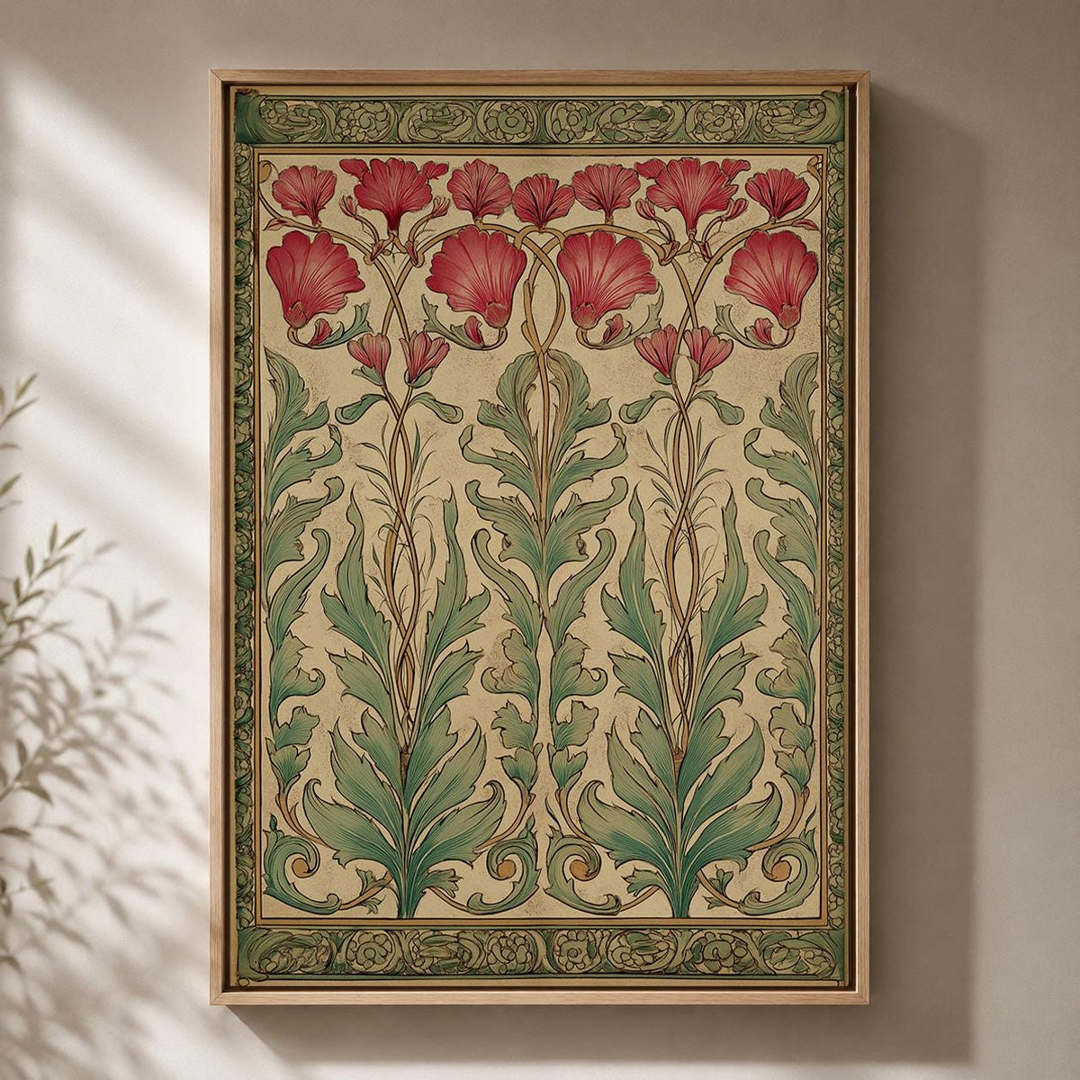 Art Nouveau Botanical Framed Canvas Art, William Morris Style Floral Wall Decor by The Wall Art Studio - physical