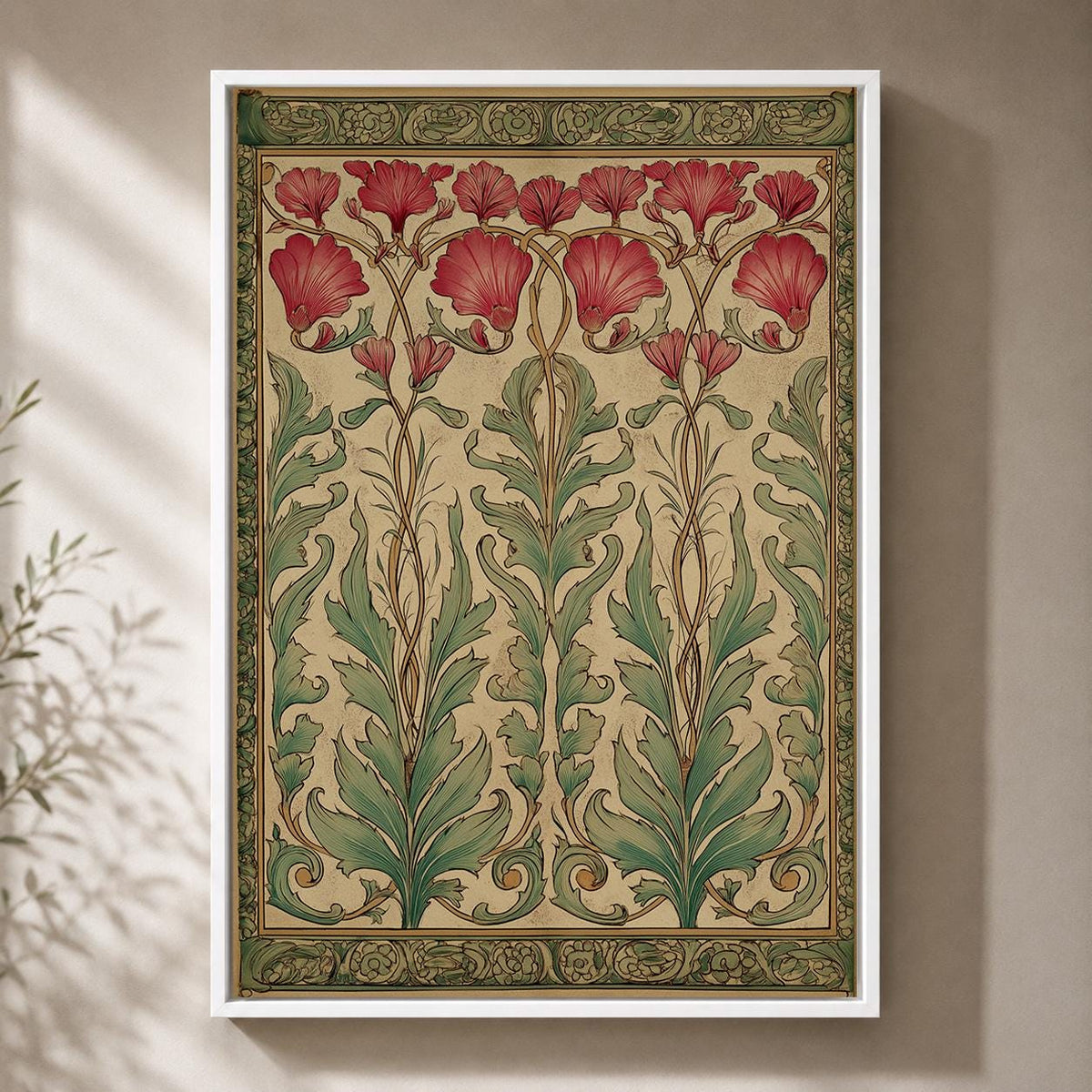 Art Nouveau Botanical Framed Canvas Art, William Morris Style Floral Wall Decor by The Wall Art Studio - physical