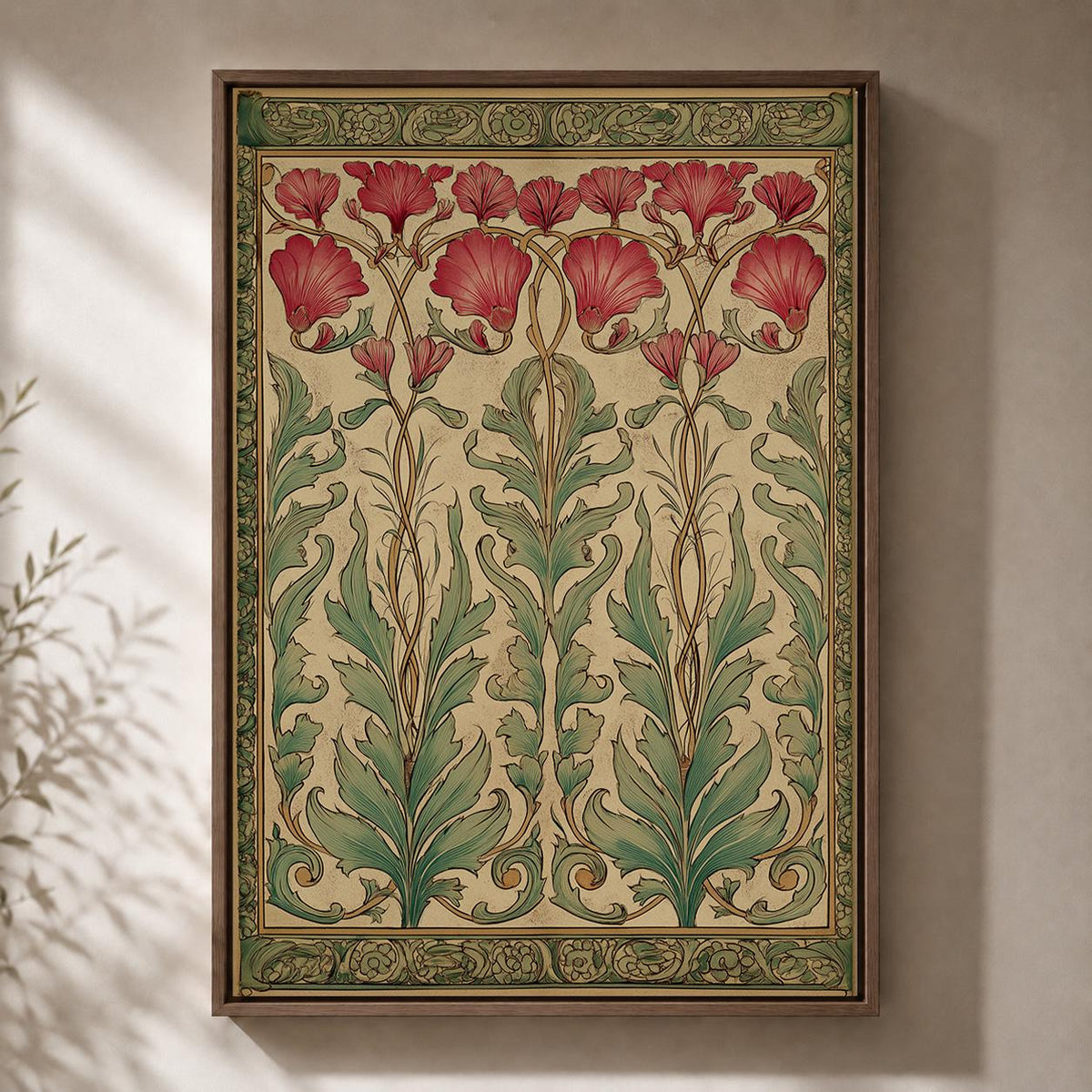 Art Nouveau Botanical Framed Canvas Art, William Morris Style Floral Wall Decor by The Wall Art Studio - physical