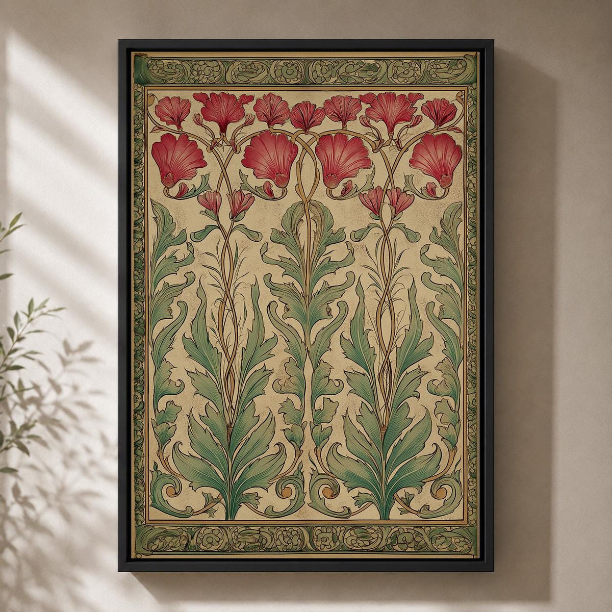 Art Nouveau Botanical Framed Canvas Art, William Morris Style Floral Wall Decor by The Wall Art Studio - physical