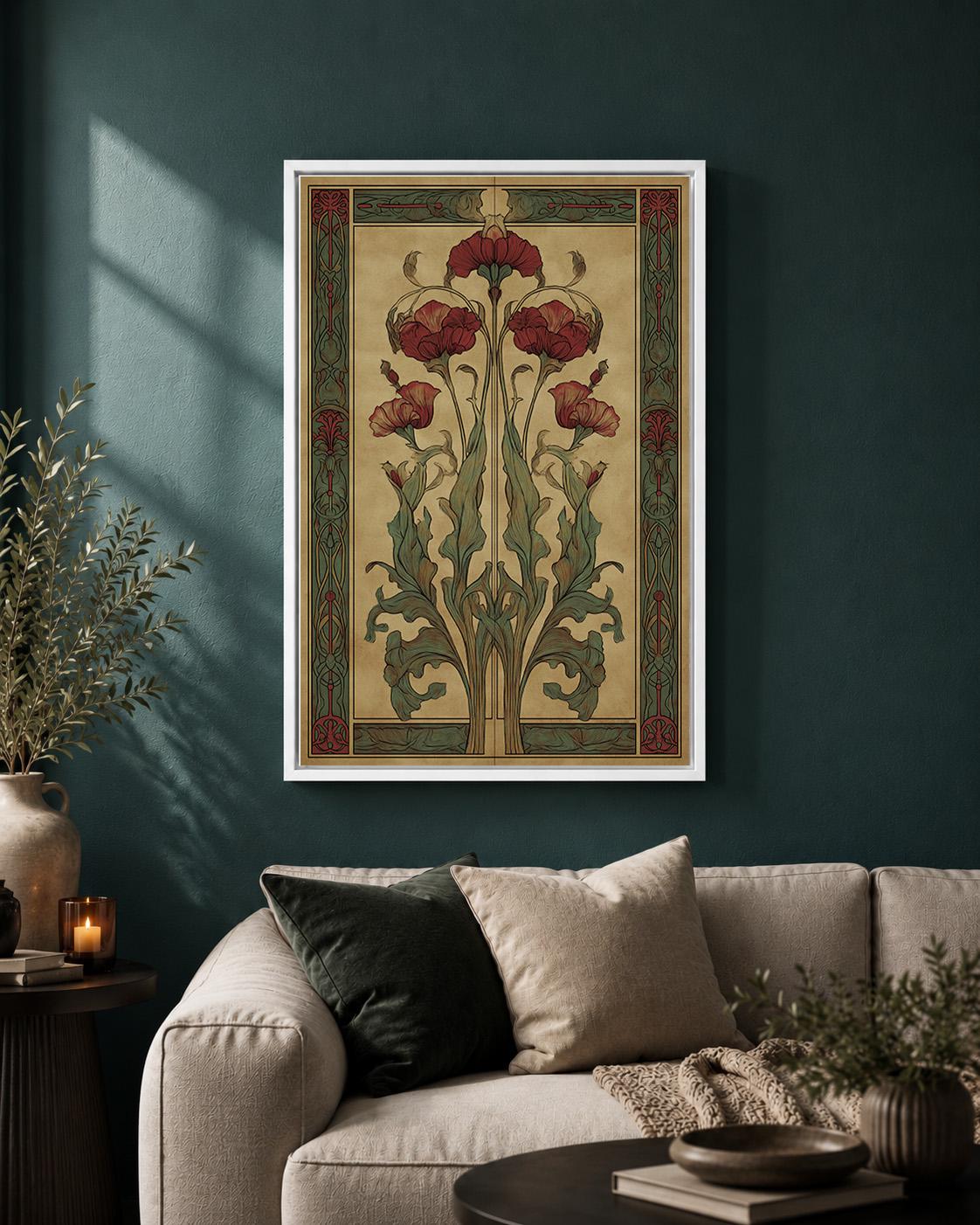 Art Nouveau Botanical Ginkgo Framed Canvas, Antique Floral Nature Wall Art by The Wall Art Studio - physical