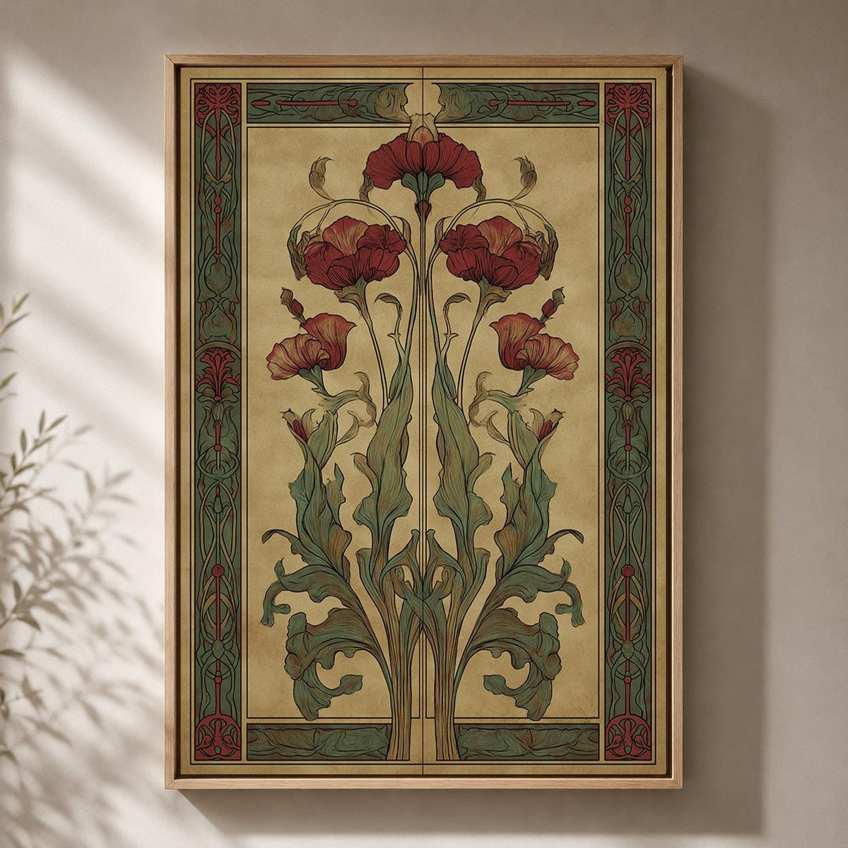 Art Nouveau Botanical Ginkgo Framed Canvas, Antique Floral Nature Wall Art by The Wall Art Studio - physical