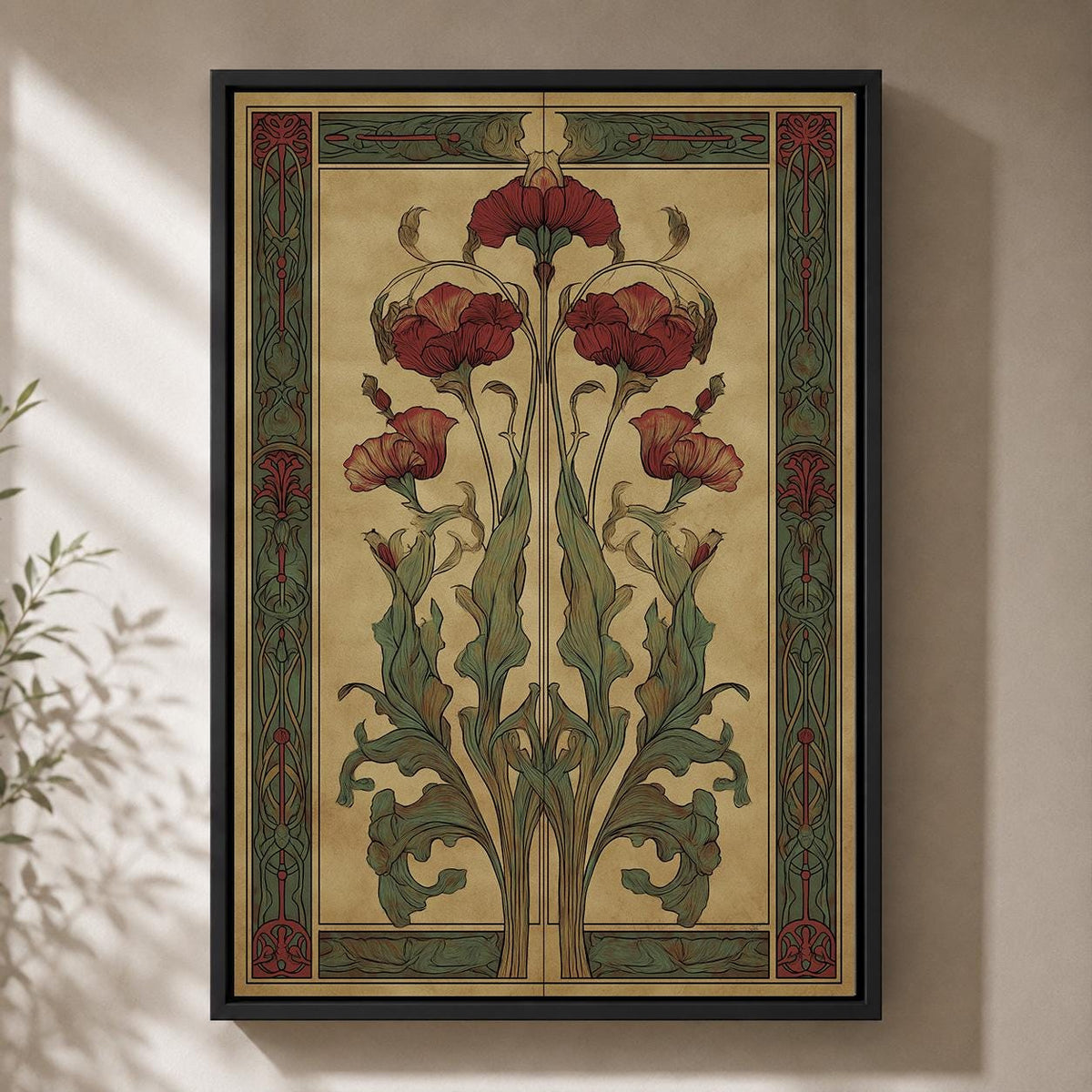 Art Nouveau Botanical Ginkgo Framed Canvas, Antique Floral Nature Wall Art by The Wall Art Studio - physical
