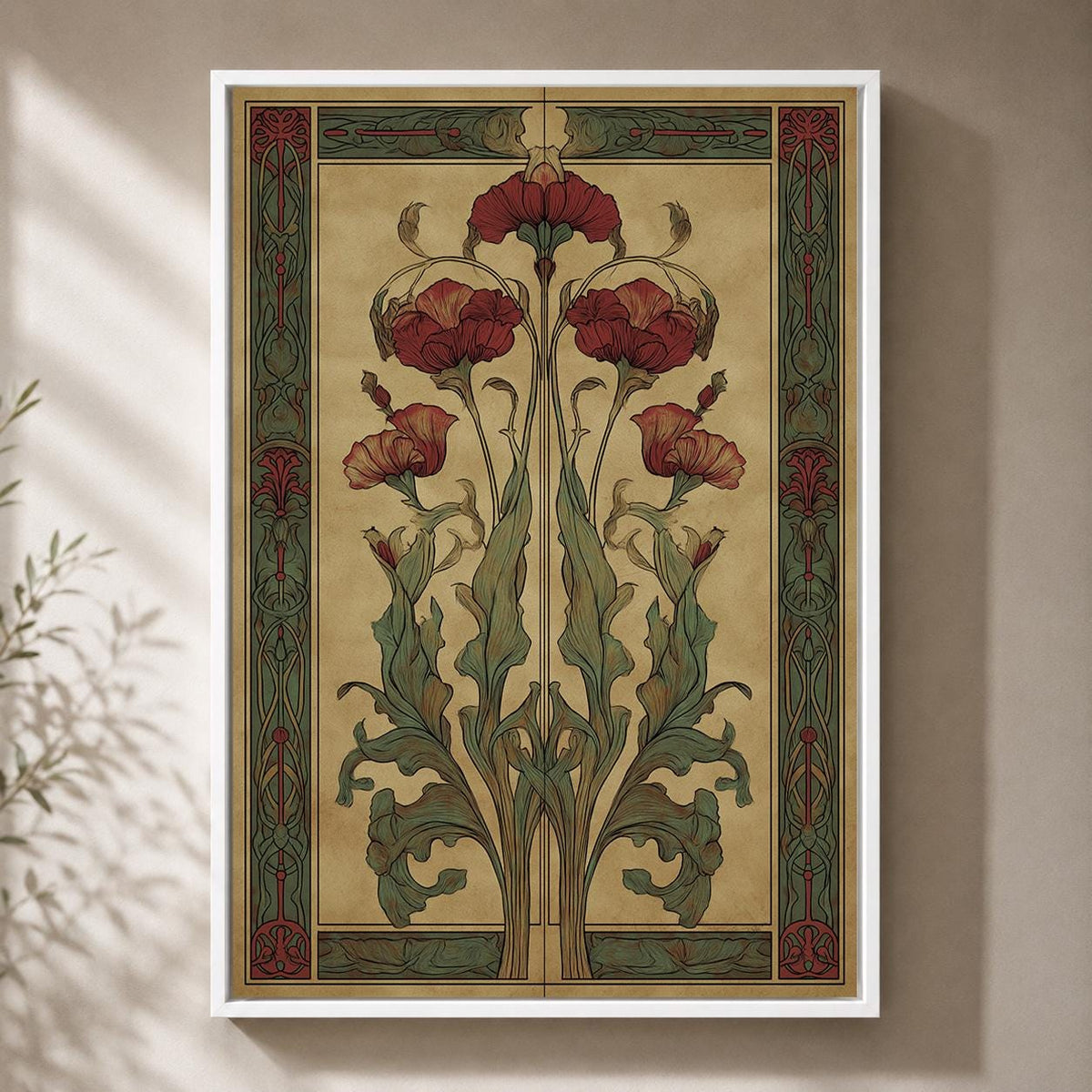 Art Nouveau Botanical Ginkgo Framed Canvas, Antique Floral Nature Wall Art by The Wall Art Studio - physical