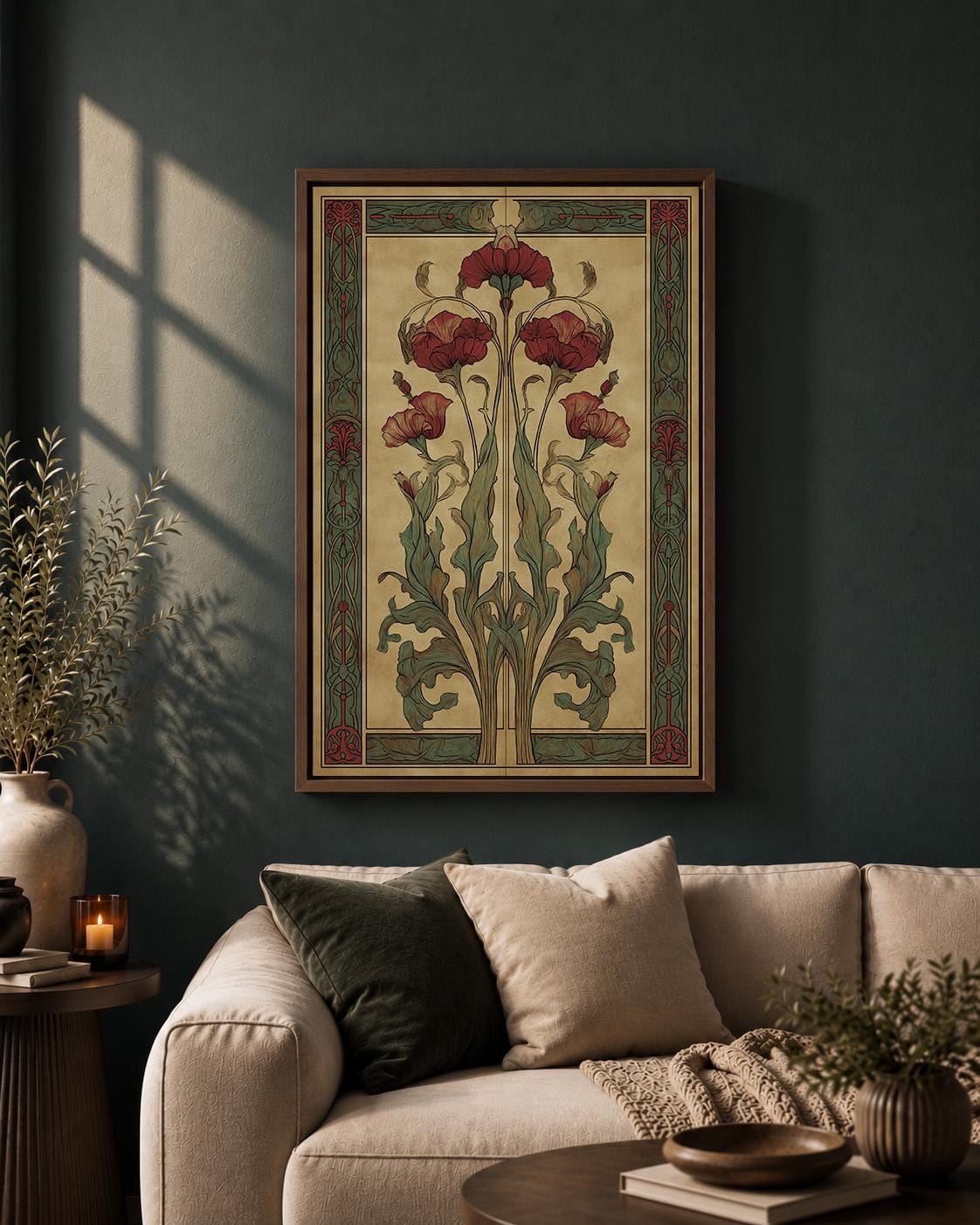 Art Nouveau Botanical Ginkgo Framed Canvas, Antique Floral Nature Wall Art by The Wall Art Studio - physical