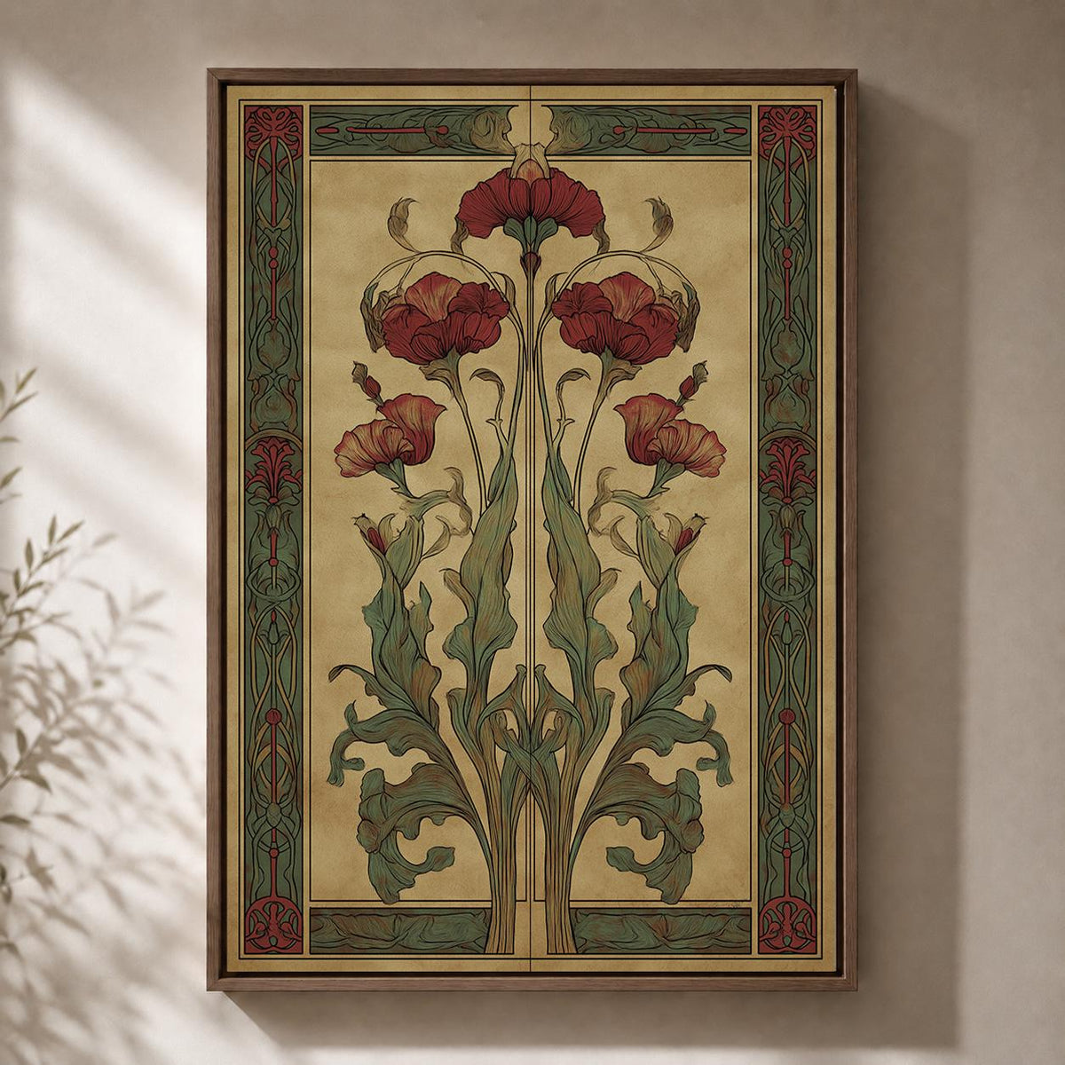 Art Nouveau Botanical Ginkgo Framed Canvas, Antique Floral Nature Wall Art by The Wall Art Studio - physical