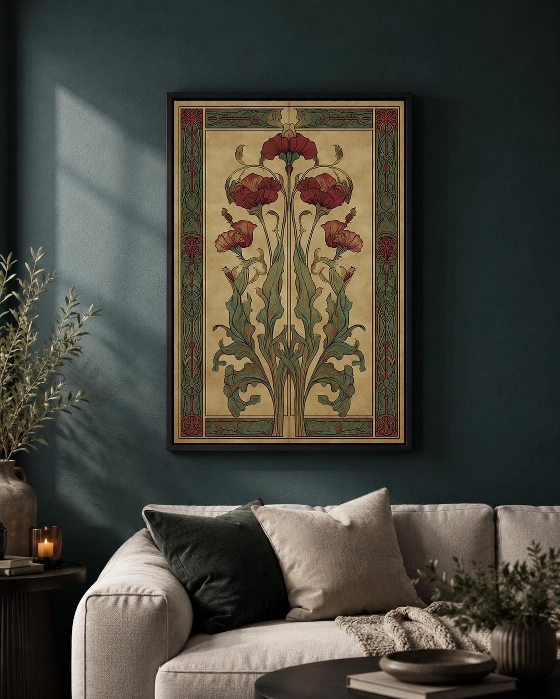 Art Nouveau Botanical Ginkgo Framed Canvas, Antique Floral Nature Wall Art by The Wall Art Studio - physical