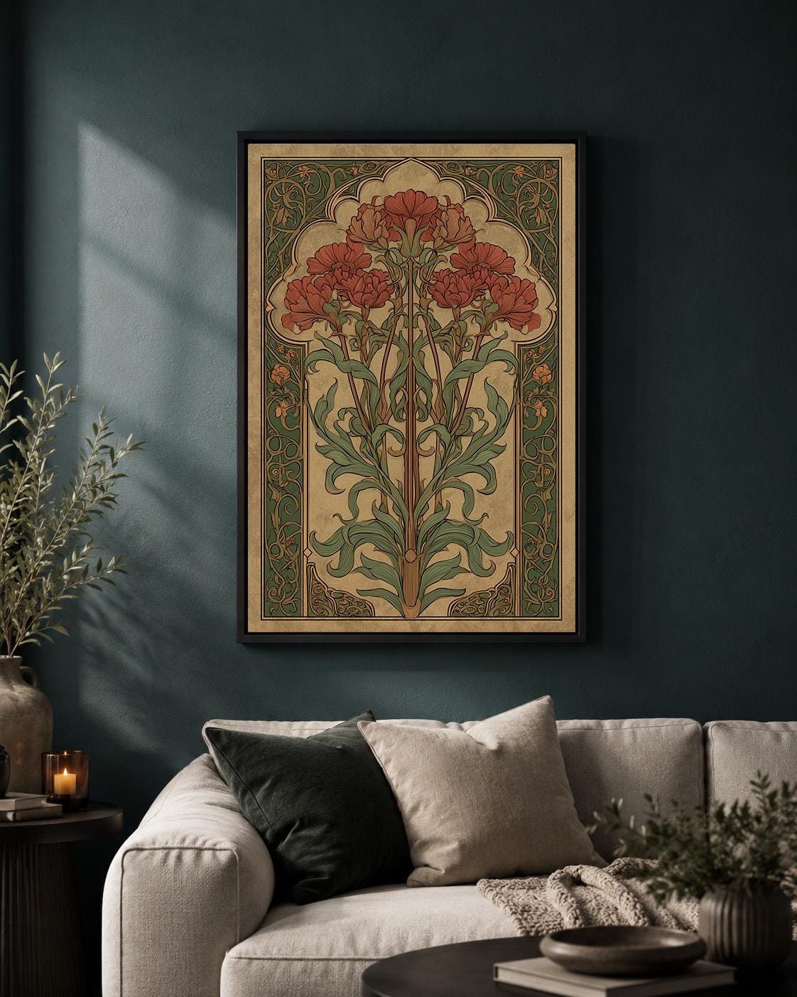 Art Nouveau Floral Framed Canvas Art, William Morris Style Botanical Print, Framed Wall Decor by The Wall Art Studio - phy...