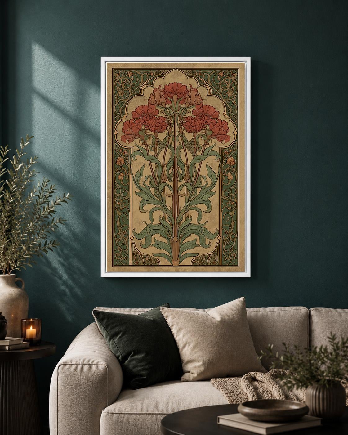 Art Nouveau Floral Framed Canvas Art, William Morris Style Botanical Print, Framed Wall Decor by The Wall Art Studio - phy...