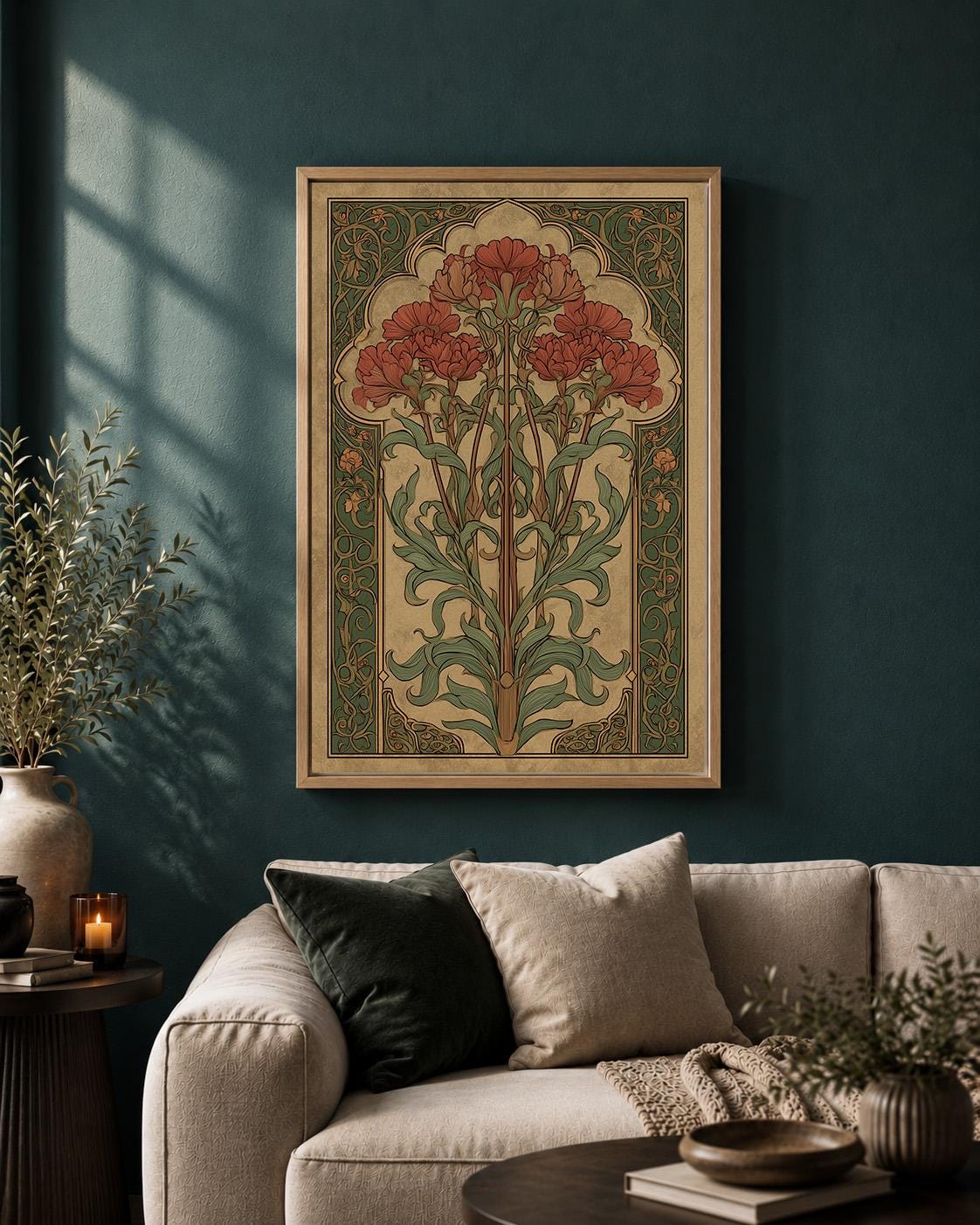 Art Nouveau Floral Framed Canvas Art, William Morris Style Botanical Print, Framed Wall Decor by The Wall Art Studio - phy...