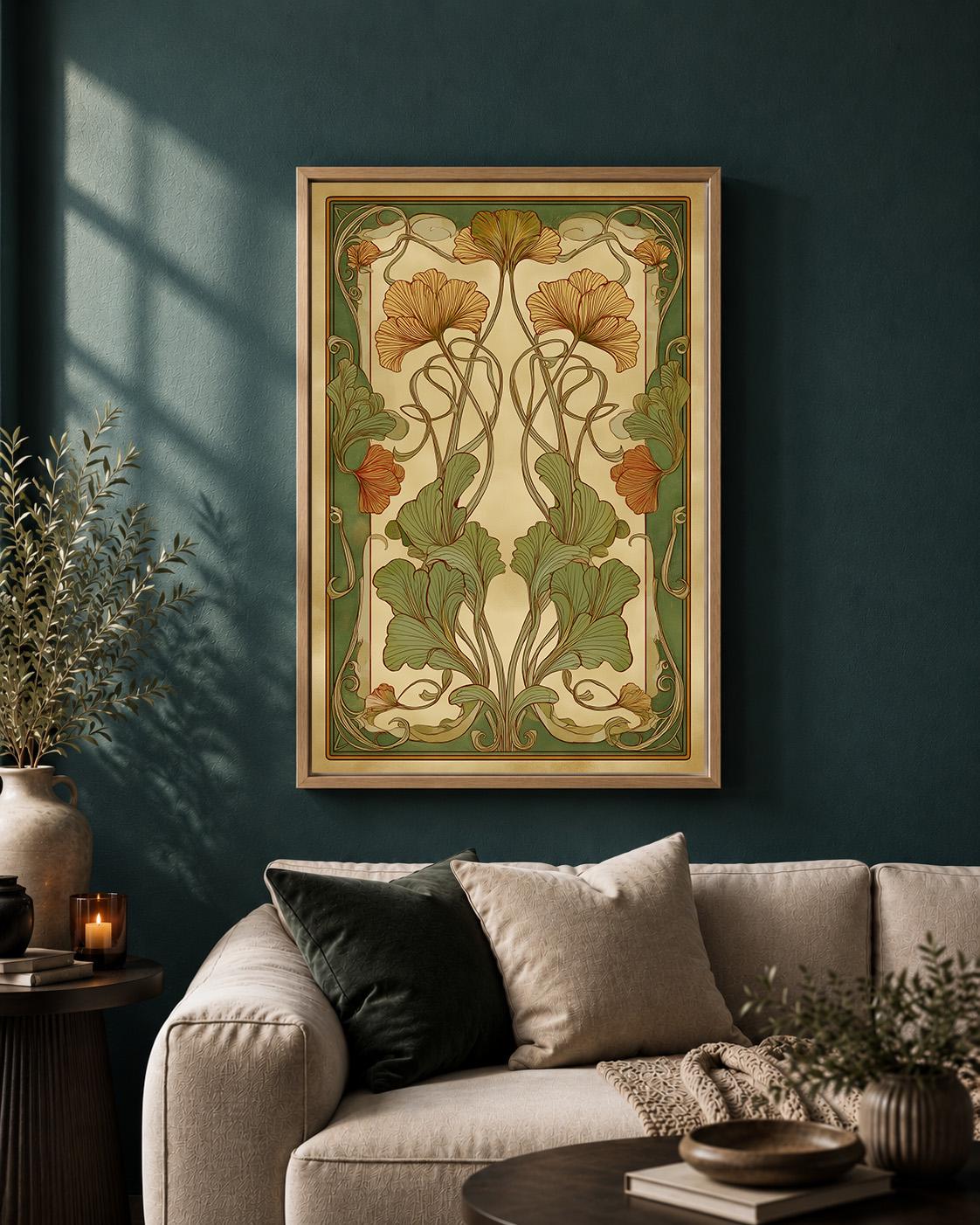 Art Nouveau Framed Canvas Wall Art, Vintage Botanical Ginkgo Canvas Print, Antique Floral Nature Decor by The Wall Art Stu...