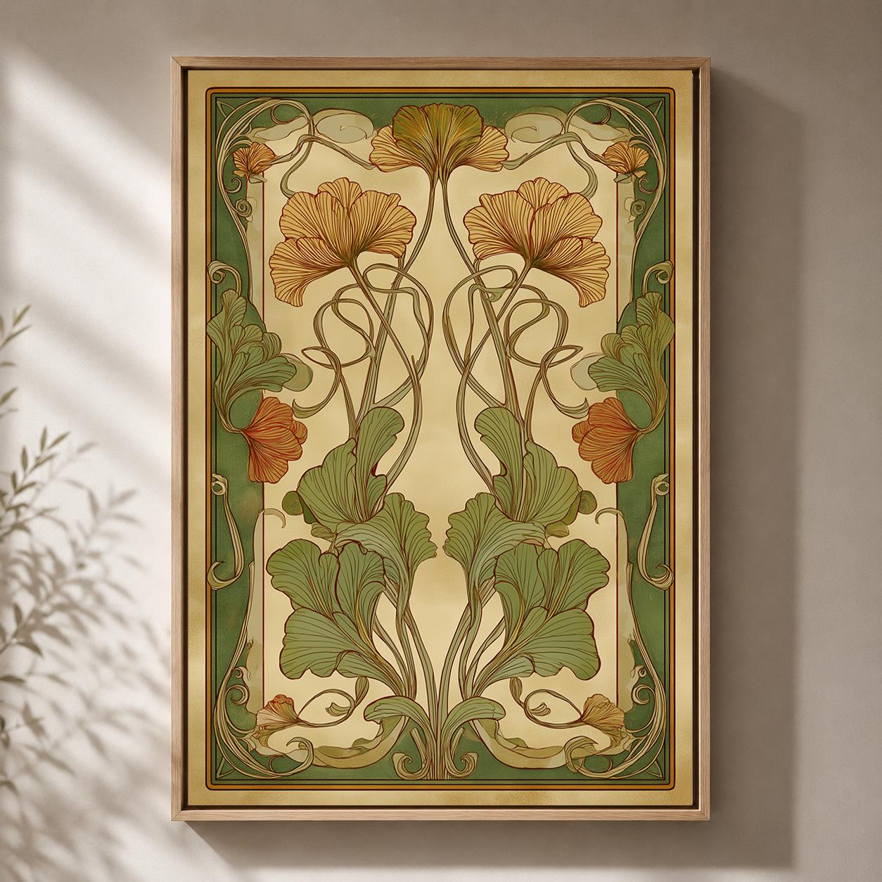 Art Nouveau Framed Canvas Wall Art, Vintage Botanical Ginkgo Canvas Print, Antique Floral Nature Decor by The Wall Art Stu...