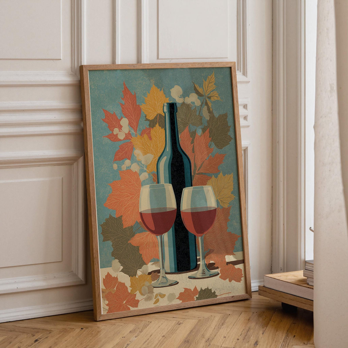 Autumn Wine Bottle Print | Rustic Fall Floral Kitchen Wall Art Poster | Autumn Wall Art Print | Fall Art | Kitchen Wall Ar...