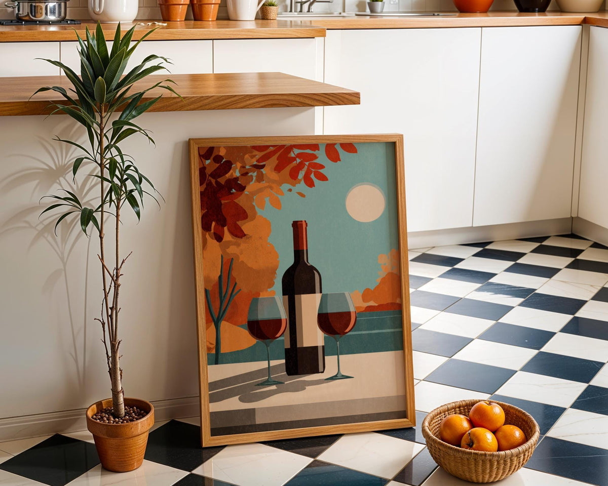 Autumn Wine Bottle Print | Rustic Fall Floral Kitchen Wall Art Poster | Autumn Wall Art Print | Fall Art | Kitchen Wall Ar...