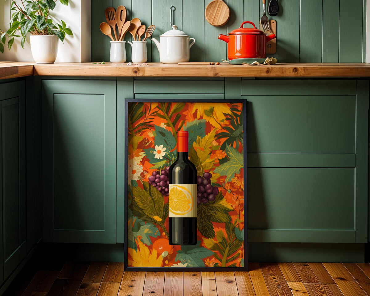 Autumn Wine Bottle Print | Rustic Fall Floral Kitchen Wall Art Poster | Autumn Wall Art Print | Fall Art | Kitchen Wall Ar...