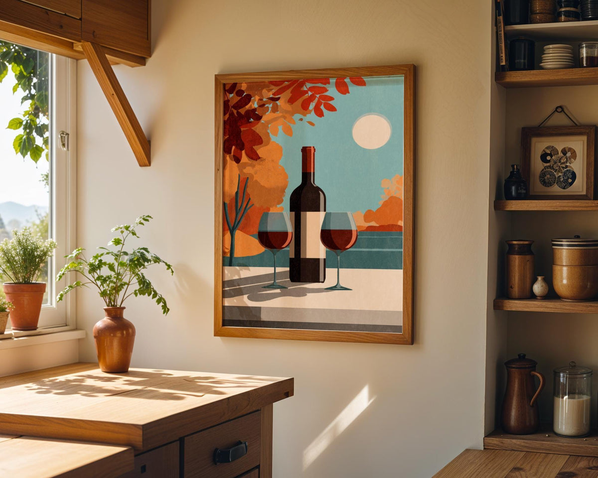 Autumn Wine Bottle Print | Rustic Fall Floral Kitchen Wall Art Poster | Autumn Wall Art Print | Fall Art | Kitchen Wall Ar...