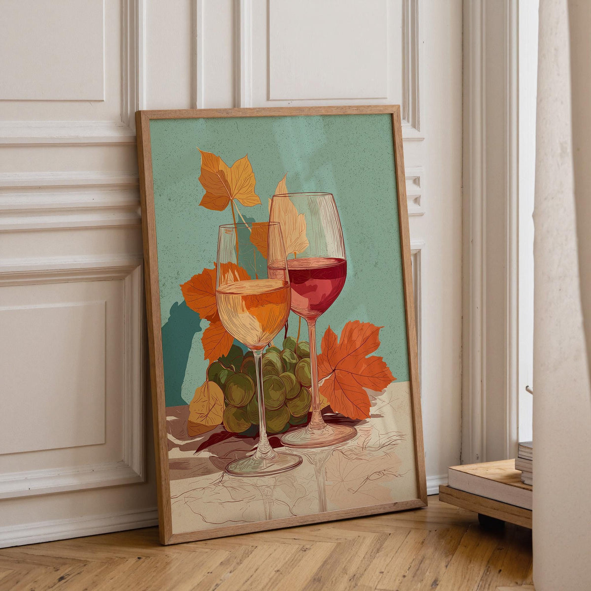 Autumn Wine Bottle Print | Rustic Fall Floral Kitchen Wall Art Poster | Autumn Wall Art Print | Fall Art | Kitchen Wall Ar...