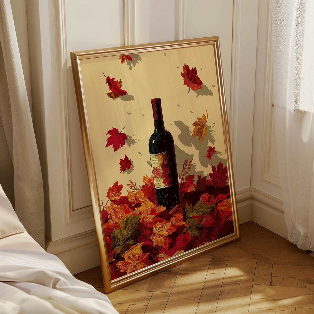 Autumn Wine Bottle Print | Rustic Fall Floral Kitchen Wall Art Poster | Autumn Wall Art Print | Fall Art | Kitchen Wall Ar...