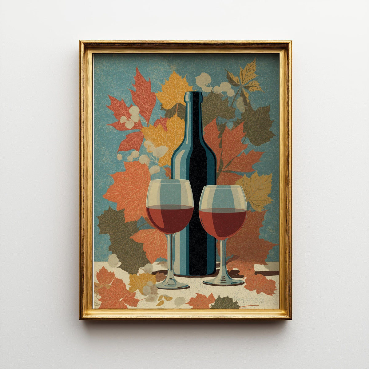 Autumn Wine Bottle Print | Rustic Fall Floral Kitchen Wall Art Poster | Autumn Wall Art Print | Fall Art | Kitchen Wall Ar...