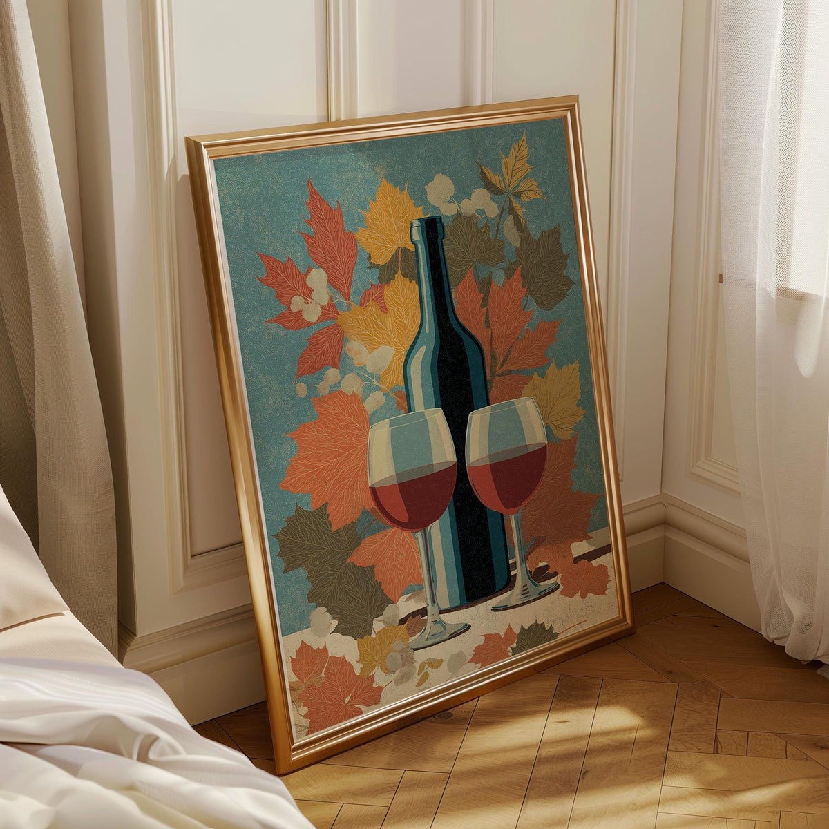 Autumn Wine Bottle Print | Rustic Fall Floral Kitchen Wall Art Poster | Autumn Wall Art Print | Fall Art | Kitchen Wall Ar...