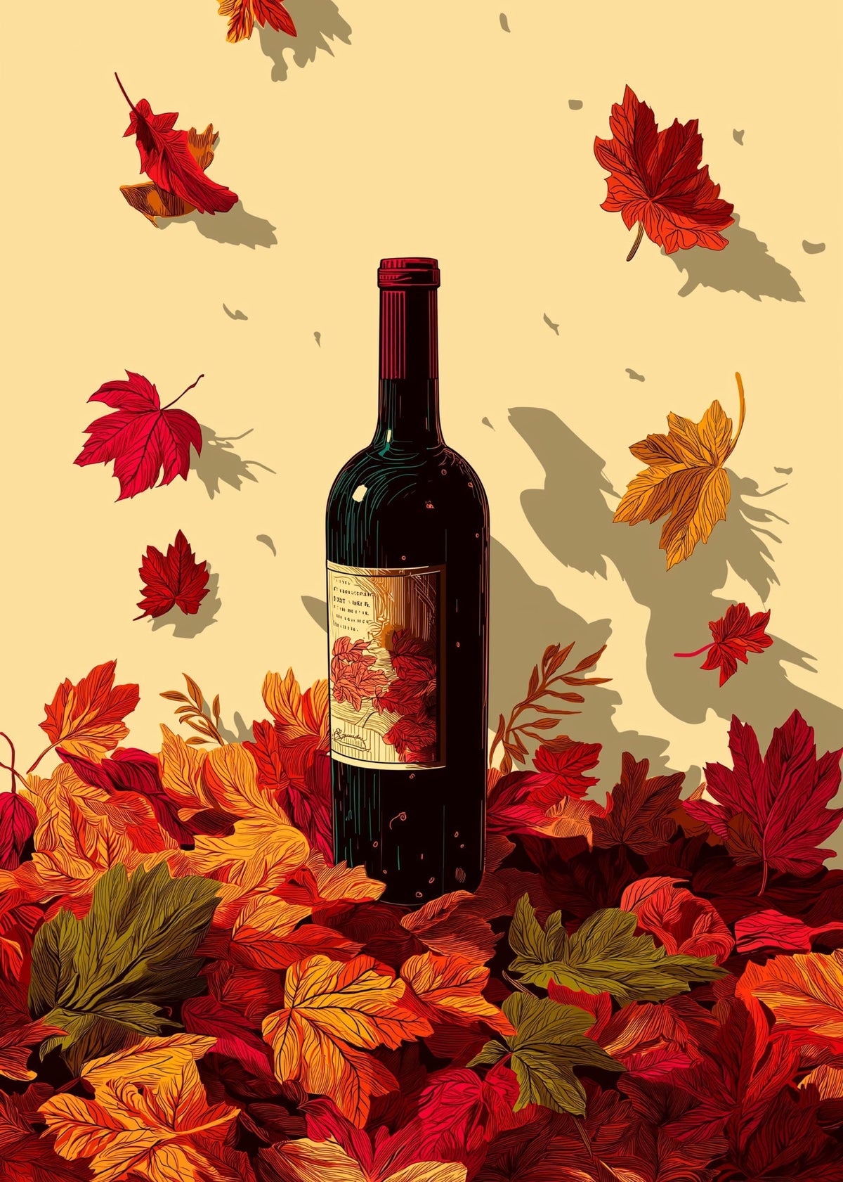 Autumn Wine Bottle Print | Rustic Fall Floral Kitchen Wall Art Poster | Autumn Wall Art Print | Fall Art | Kitchen Wall Ar...