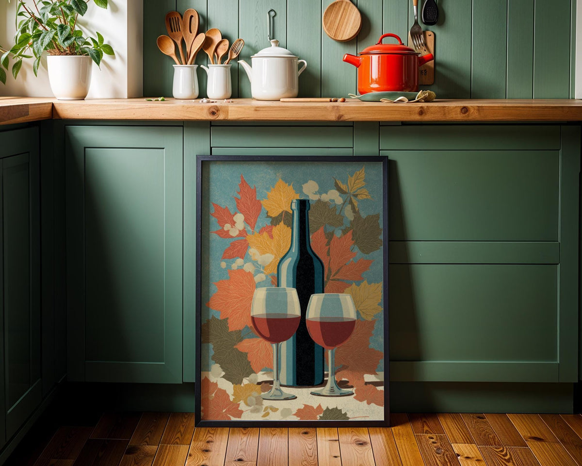 Autumn Wine Bottle Print | Rustic Fall Floral Kitchen Wall Art Poster | Autumn Wall Art Print | Fall Art | Kitchen Wall Ar...