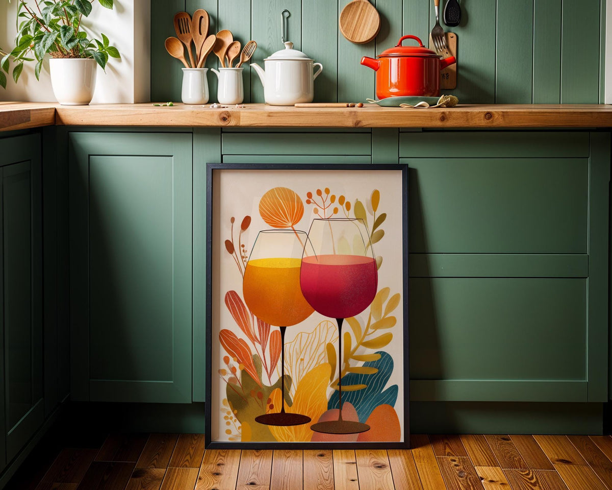 Autumn Wine Bottle Print | Rustic Fall Floral Kitchen Wall Art Poster | Autumn Wall Art Print | Fall Art | Kitchen Wall Ar...