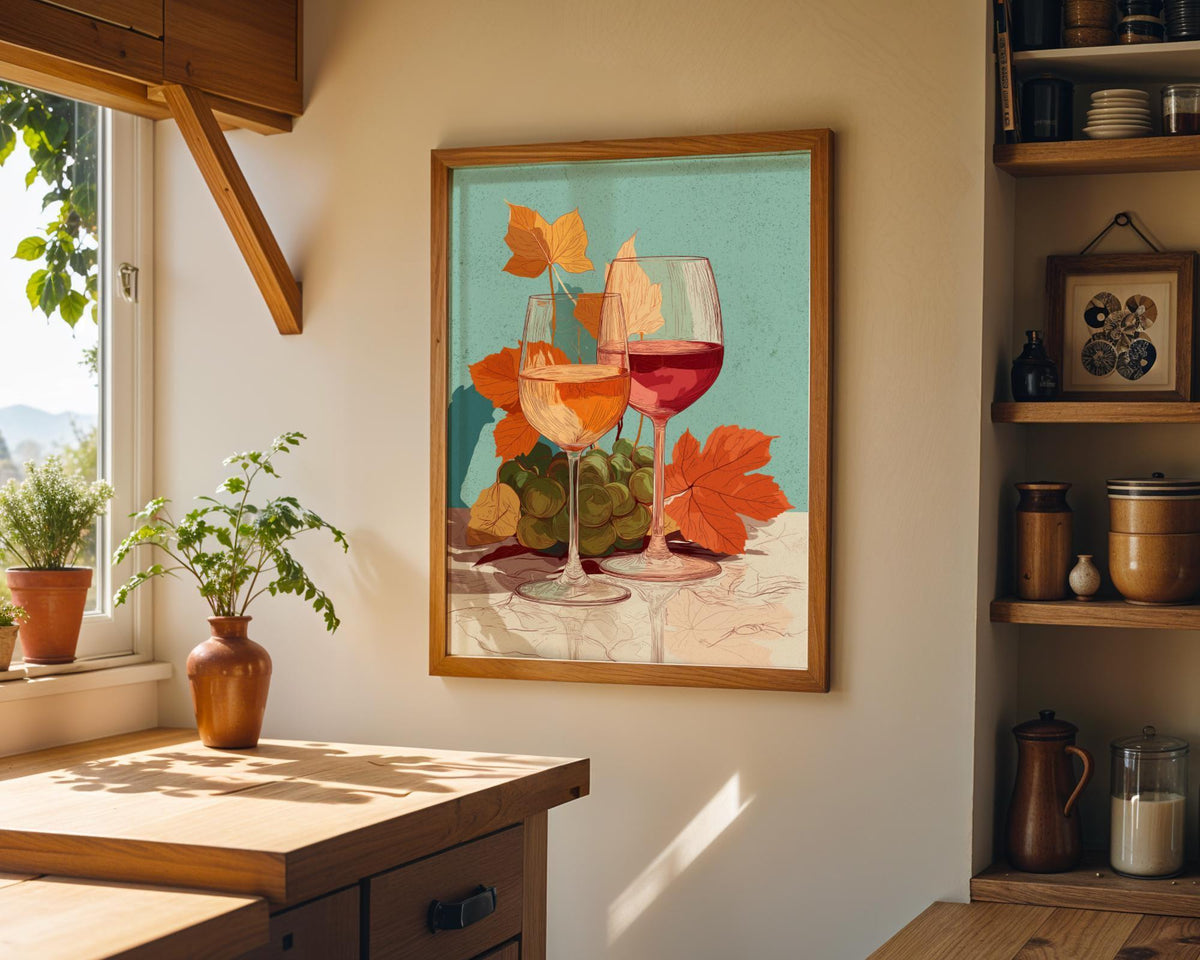 Autumn Wine Bottle Print | Rustic Fall Floral Kitchen Wall Art Poster | Autumn Wall Art Print | Fall Art | Kitchen Wall Ar...