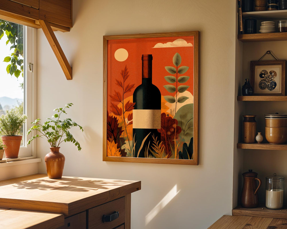 Autumn Wine Bottle Print | Rustic Fall Floral Kitchen Wall Art Poster | Autumn Wall Art Print | Fall Art | Kitchen Wall Ar...