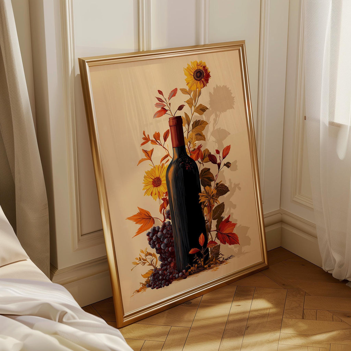 Autumn Wine Bottle Print | Rustic Fall Floral Kitchen Wall Art Poster | Autumn Wall Art Print | Fall Art | Kitchen Wall Ar...