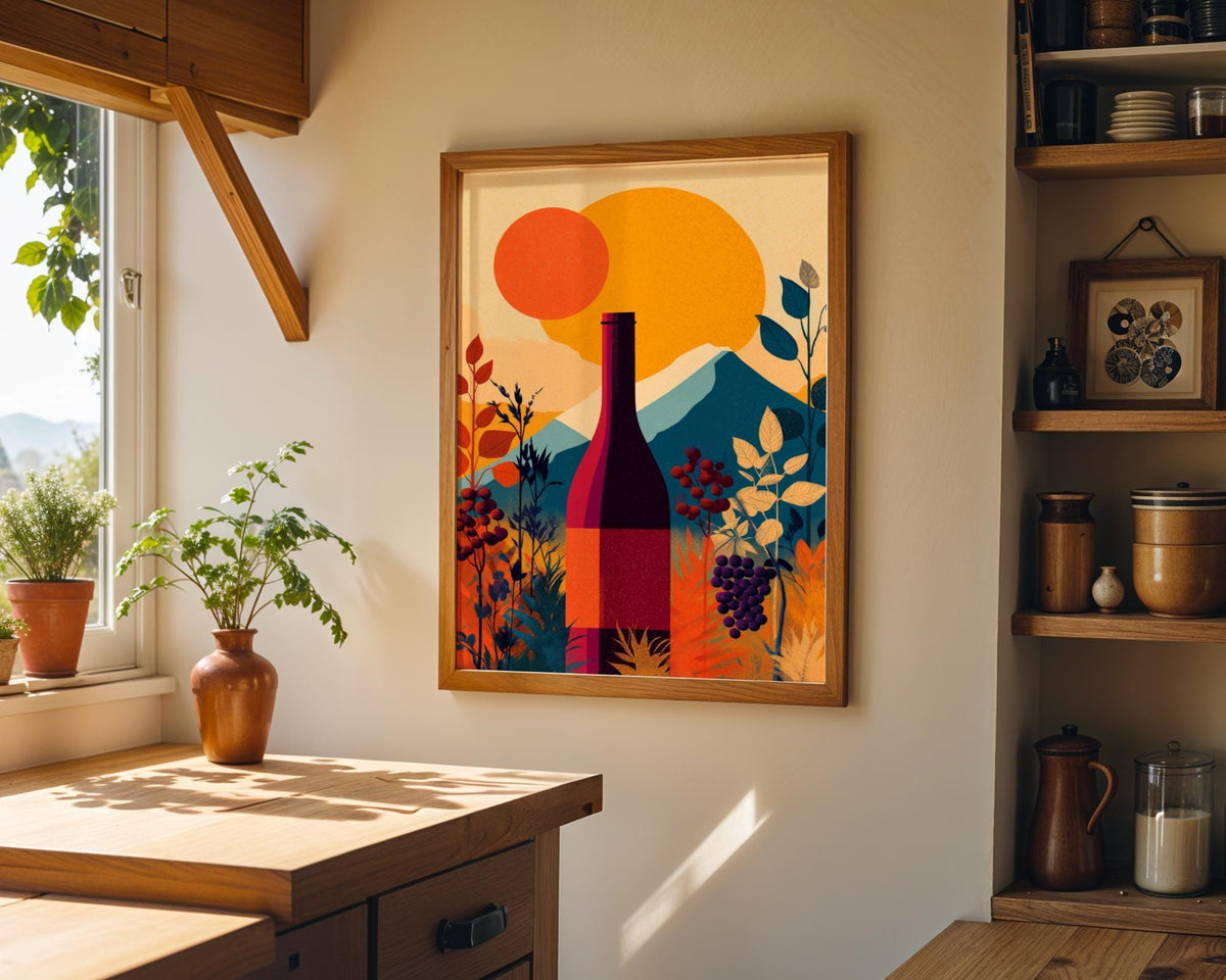 Autumn Wine Bottle Print | Rustic Fall Floral Kitchen Wall Art Poster | Autumn Wall Art Print | Fall Art | Kitchen Wall Ar...