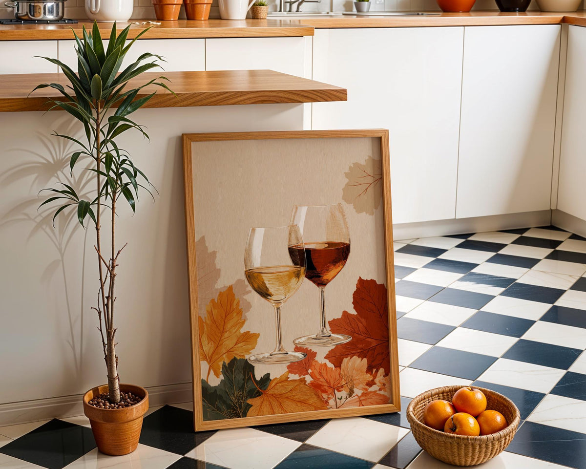 Autumn Wine Bottle Print | Rustic Fall Floral Kitchen Wall Art Poster | Autumn Wall Art Print | Fall Art | Kitchen Wall Ar...