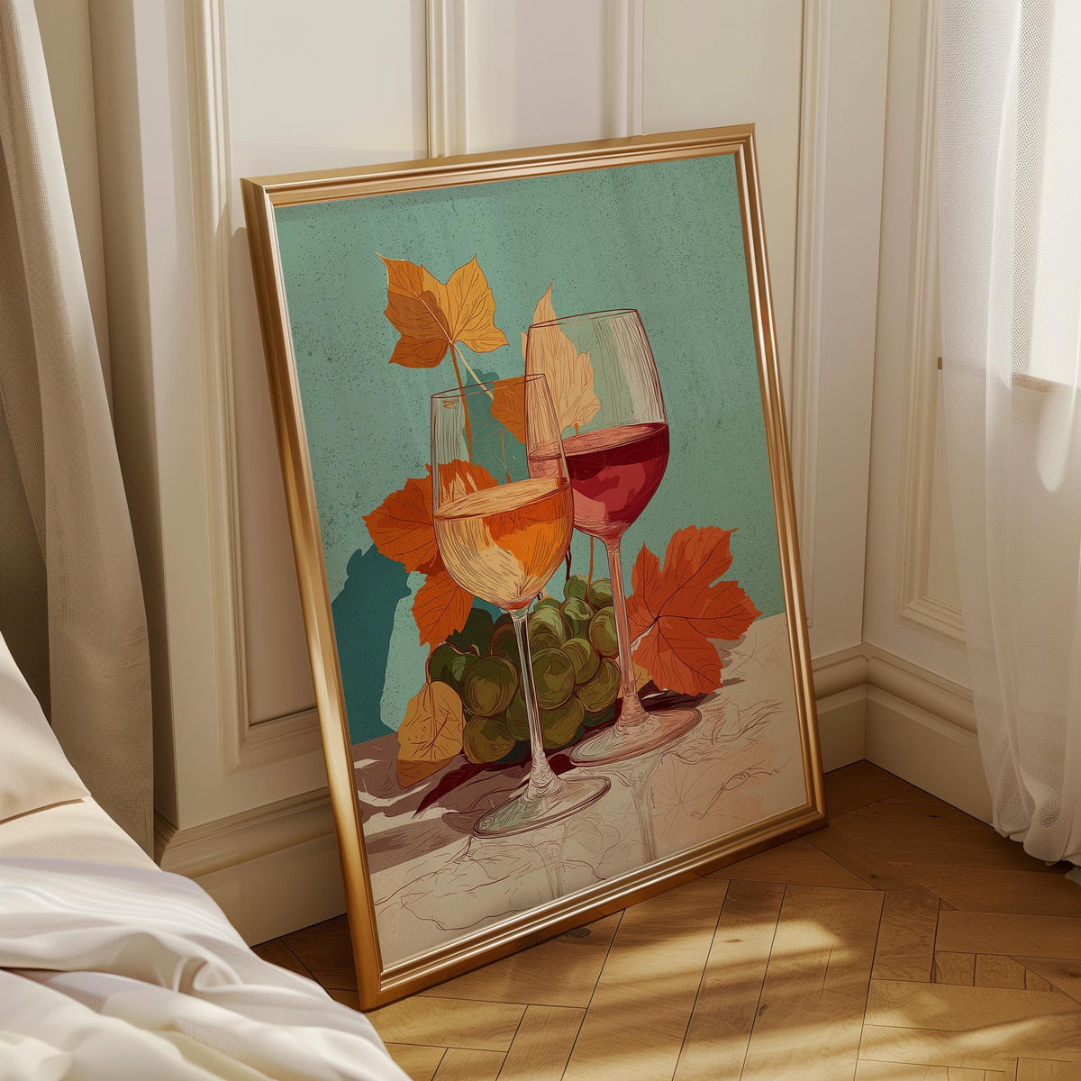 Autumn Wine Bottle Print | Rustic Fall Floral Kitchen Wall Art Poster | Autumn Wall Art Print | Fall Art | Kitchen Wall Ar...