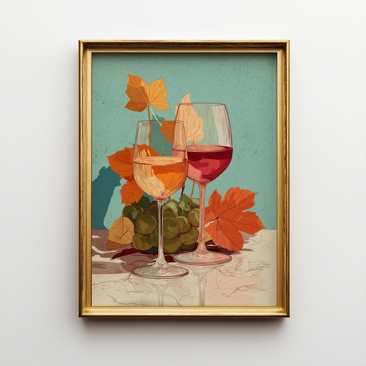 Autumn Wine Bottle Print | Rustic Fall Floral Kitchen Wall Art Poster | Autumn Wall Art Print | Fall Art | Kitchen Wall Ar...