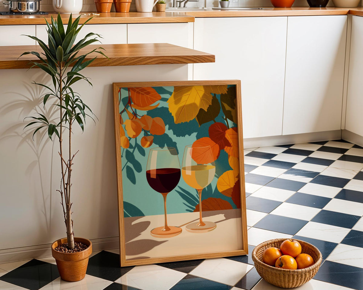 Autumn Wine Bottle Print | Rustic Fall Floral Kitchen Wall Art Poster | Autumn Wall Art Print | Fall Art | Kitchen Wall Ar...