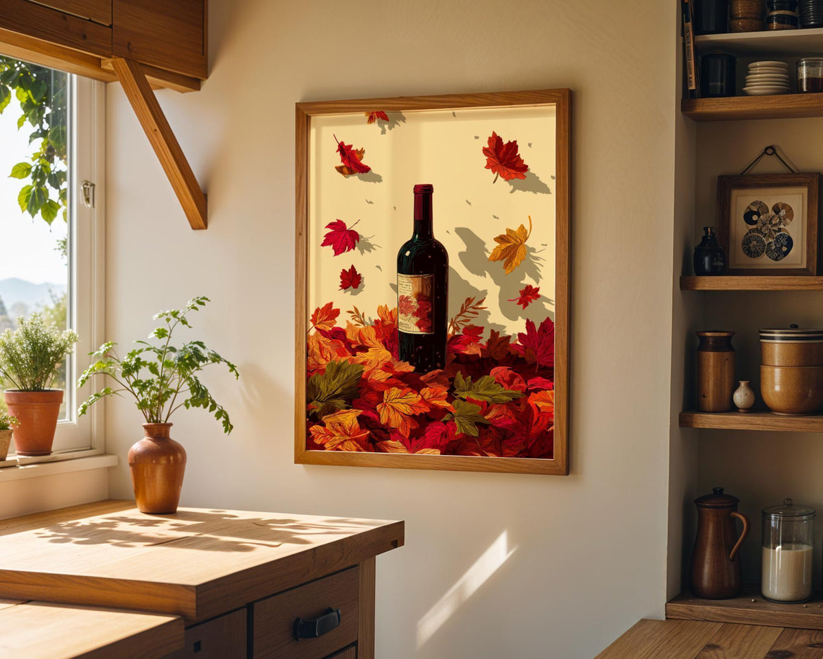 Autumn Wine Bottle Print | Rustic Fall Floral Kitchen Wall Art Poster | Autumn Wall Art Print | Fall Art | Kitchen Wall Ar...