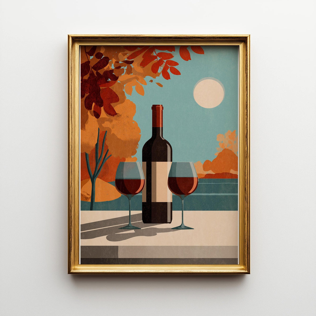 Autumn Wine Bottle Print | Rustic Fall Floral Kitchen Wall Art Poster | Autumn Wall Art Print | Fall Art | Kitchen Wall Ar...