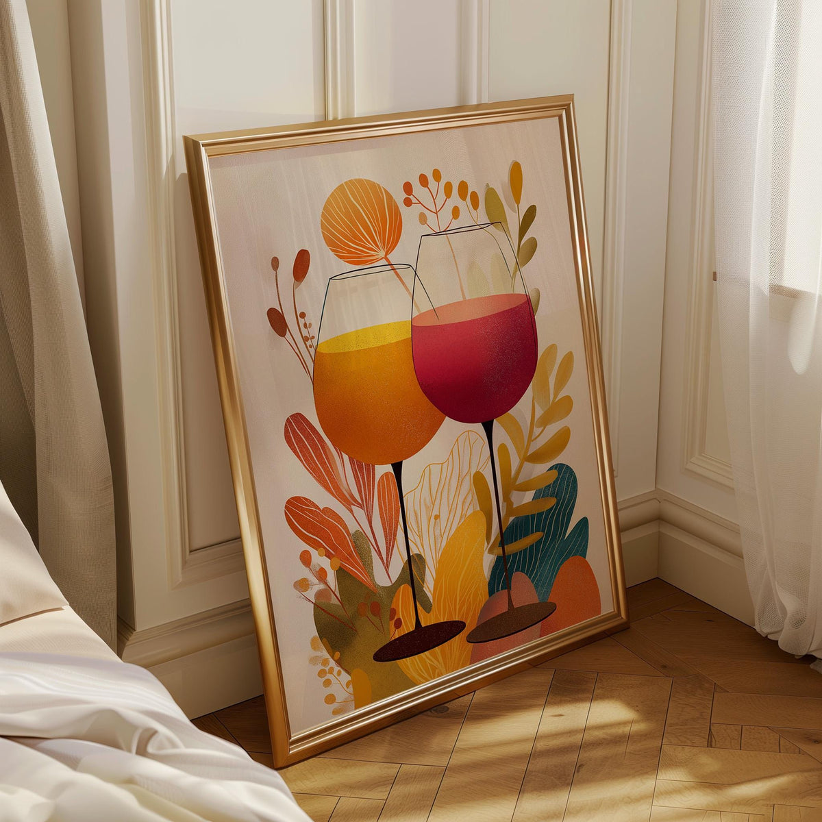Autumn Wine Bottle Print | Rustic Fall Floral Kitchen Wall Art Poster | Autumn Wall Art Print | Fall Art | Kitchen Wall Ar...