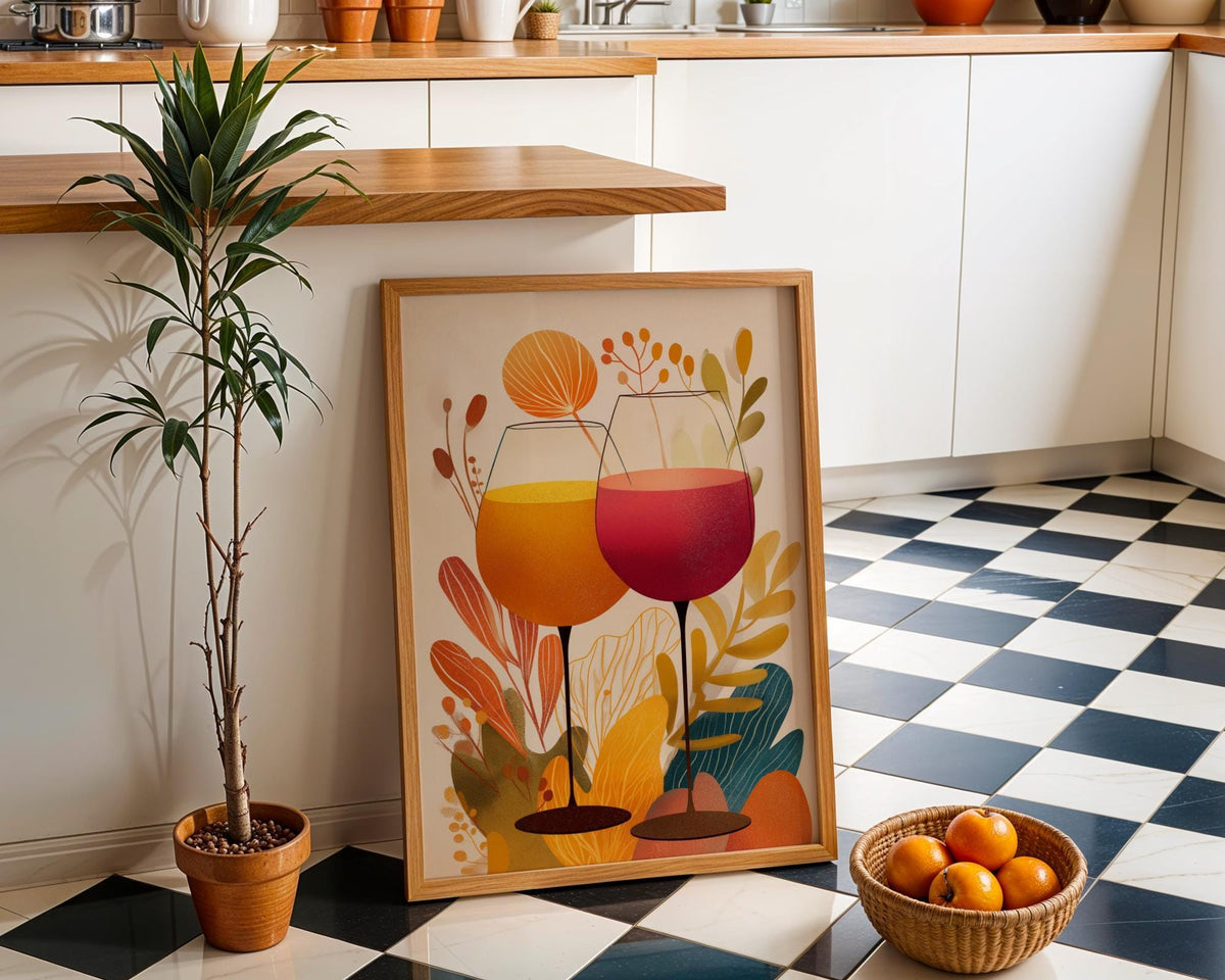 Autumn Wine Bottle Print | Rustic Fall Floral Kitchen Wall Art Poster | Autumn Wall Art Print | Fall Art | Kitchen Wall Ar...