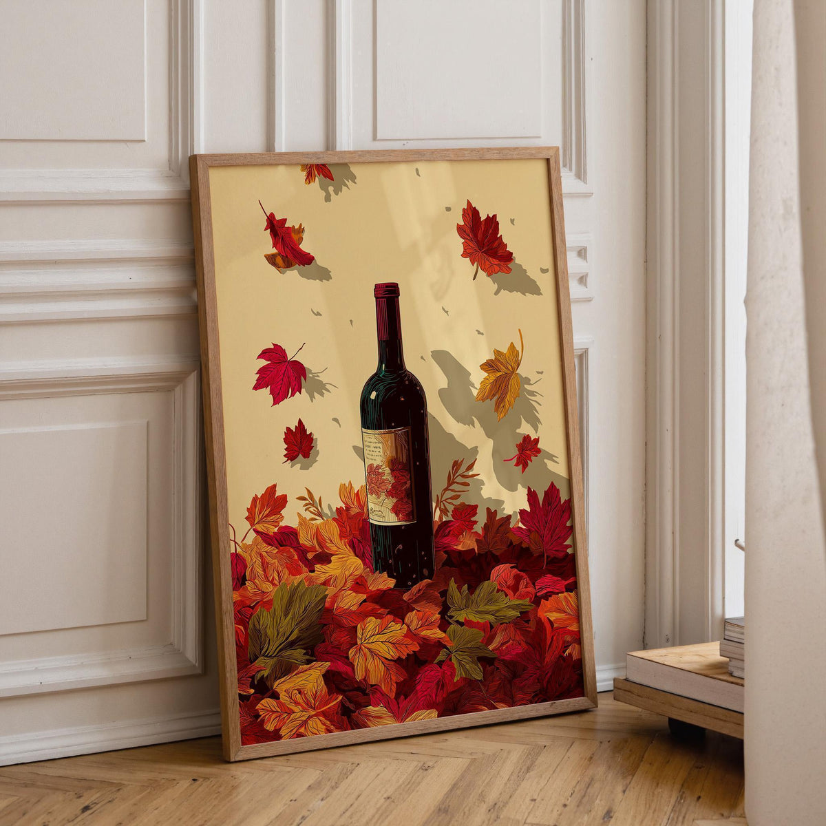 Autumn Wine Bottle Print | Rustic Fall Floral Kitchen Wall Art Poster | Autumn Wall Art Print | Fall Art | Kitchen Wall Ar...