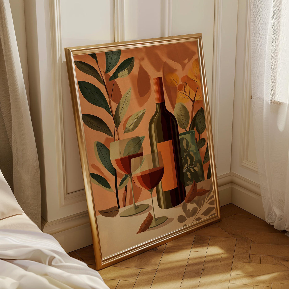 Autumn Wine Bottle Print | Rustic Fall Floral Kitchen Wall Art Poster | Autumn Wall Art Print | Fall Art | Kitchen Wall Ar...