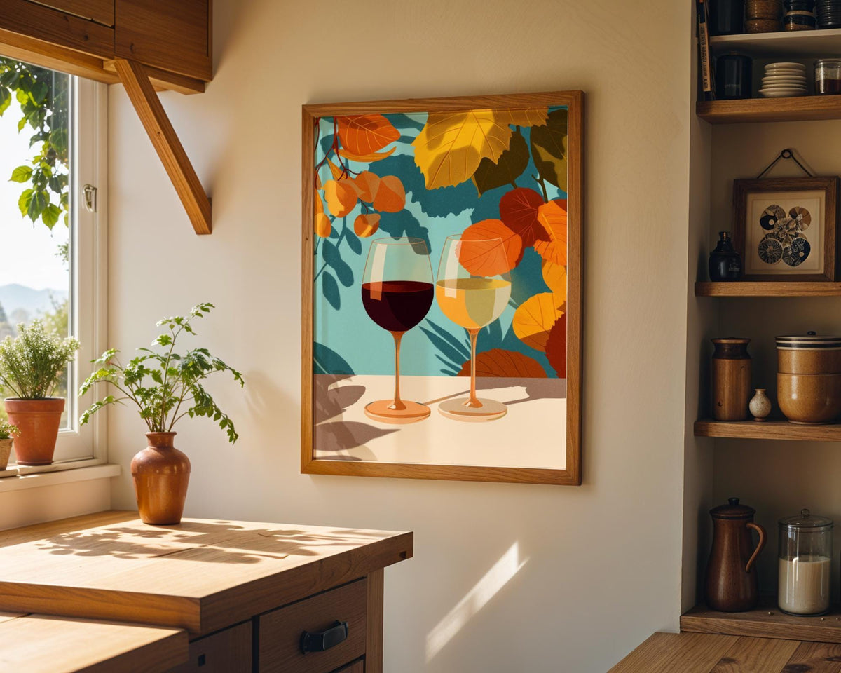 Autumn Wine Bottle Print | Rustic Fall Floral Kitchen Wall Art Poster | Autumn Wall Art Print | Fall Art | Kitchen Wall Ar...