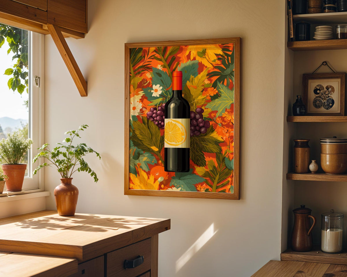 Autumn Wine Bottle Print | Rustic Fall Floral Kitchen Wall Art Poster | Autumn Wall Art Print | Fall Art | Kitchen Wall Ar...