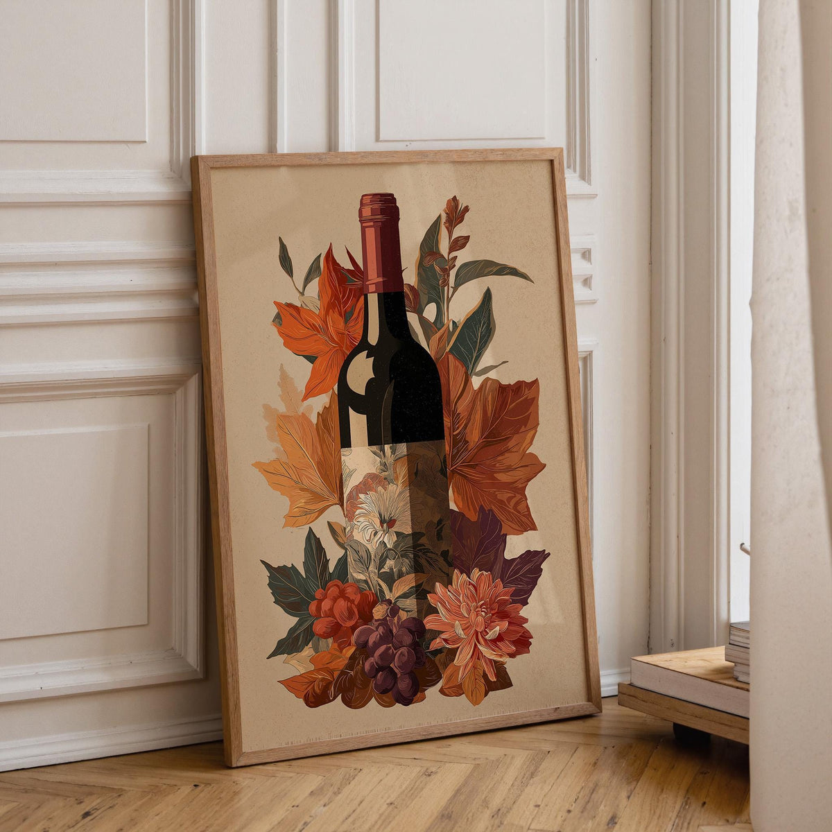 Autumn Wine Bottle Print | Rustic Fall Floral Kitchen Wall Art Poster | Autumn Wall Art Print | Fall Art | Kitchen Wall Ar...