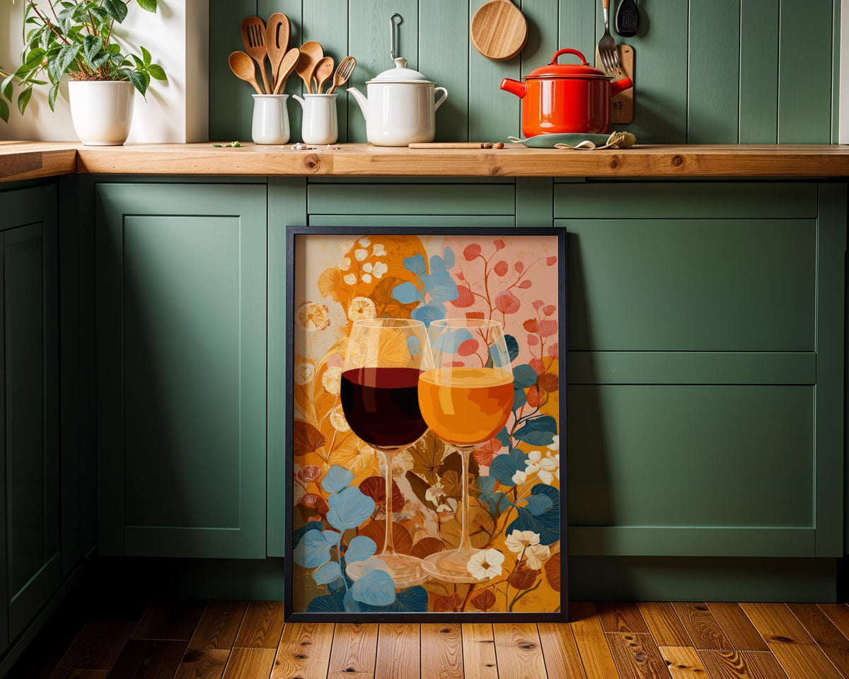 Autumn Wine Bottle Print | Rustic Fall Floral Kitchen Wall Art Poster | Autumn Wall Art Print | Fall Art | Kitchen Wall Ar...