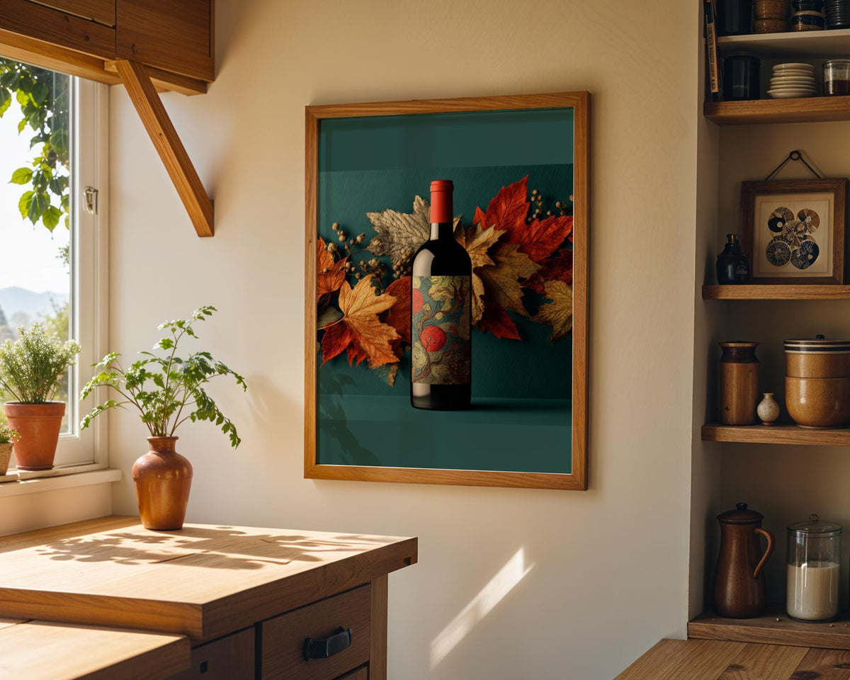 Autumn Wine Bottle Print | Rustic Fall Floral Kitchen Wall Art Poster | Autumn Wall Art Print | Fall Art | Kitchen Wall Ar...
