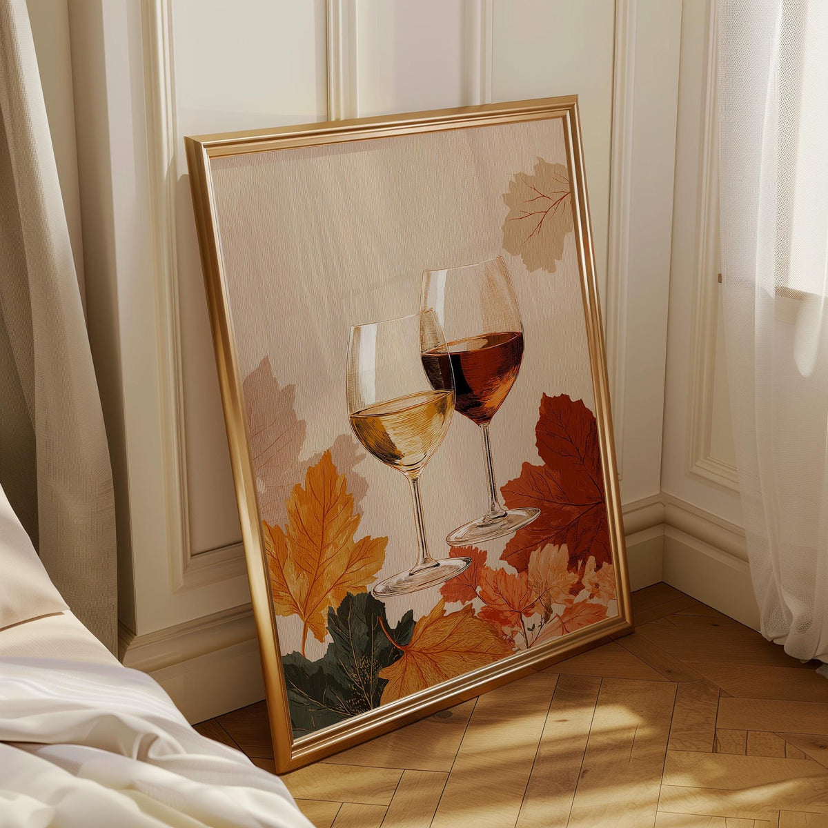Autumn Wine Bottle Print | Rustic Fall Floral Kitchen Wall Art Poster | Autumn Wall Art Print | Fall Art | Kitchen Wall Ar...