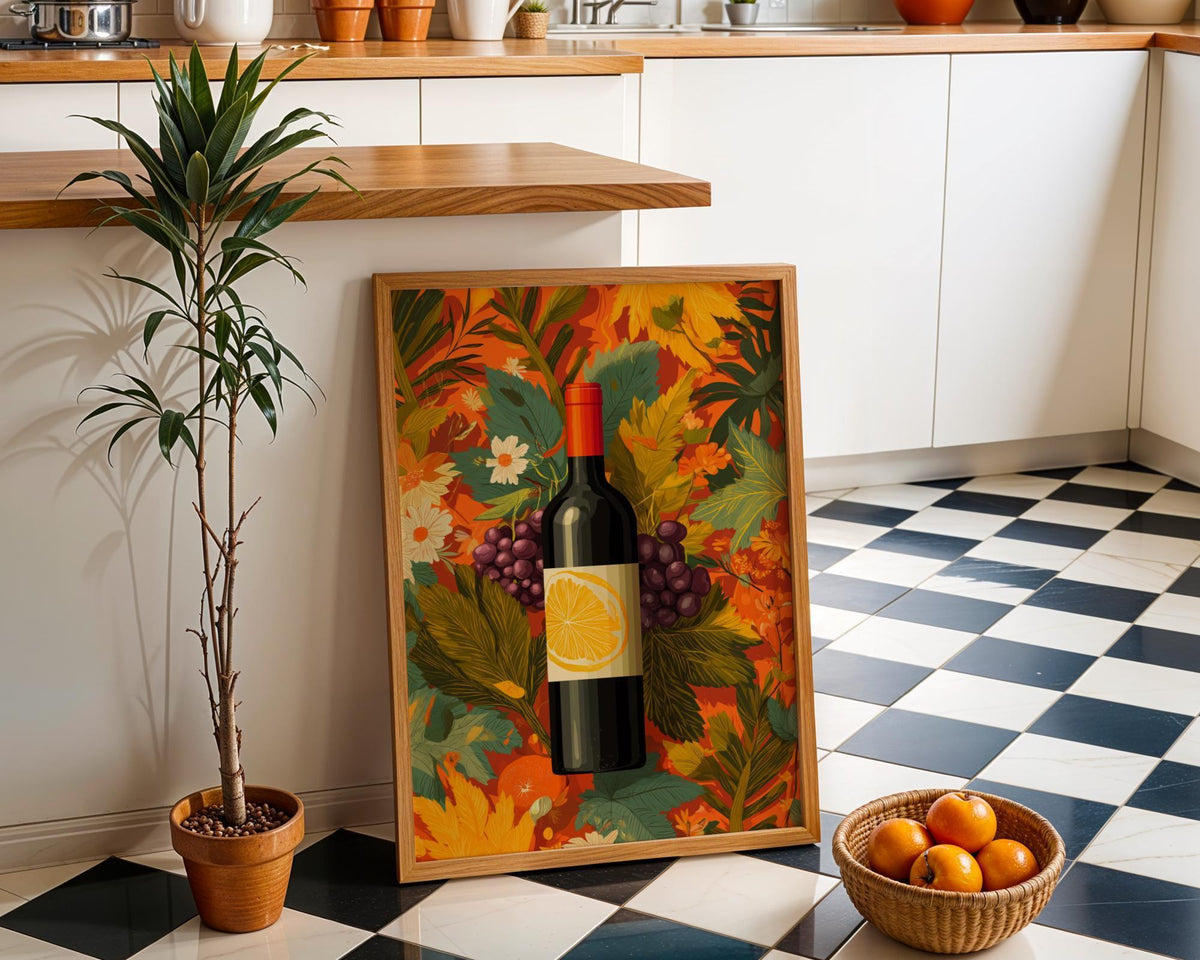Autumn Wine Bottle Print | Rustic Fall Floral Kitchen Wall Art Poster | Autumn Wall Art Print | Fall Art | Kitchen Wall Ar...